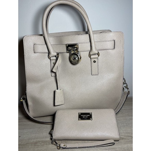Michael Handbags - michael kors hamilton medium Tote Biege With Wallet With Chain/leather Strap